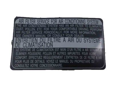 Lexus 87529-0E010 Label, A/C Filter Information