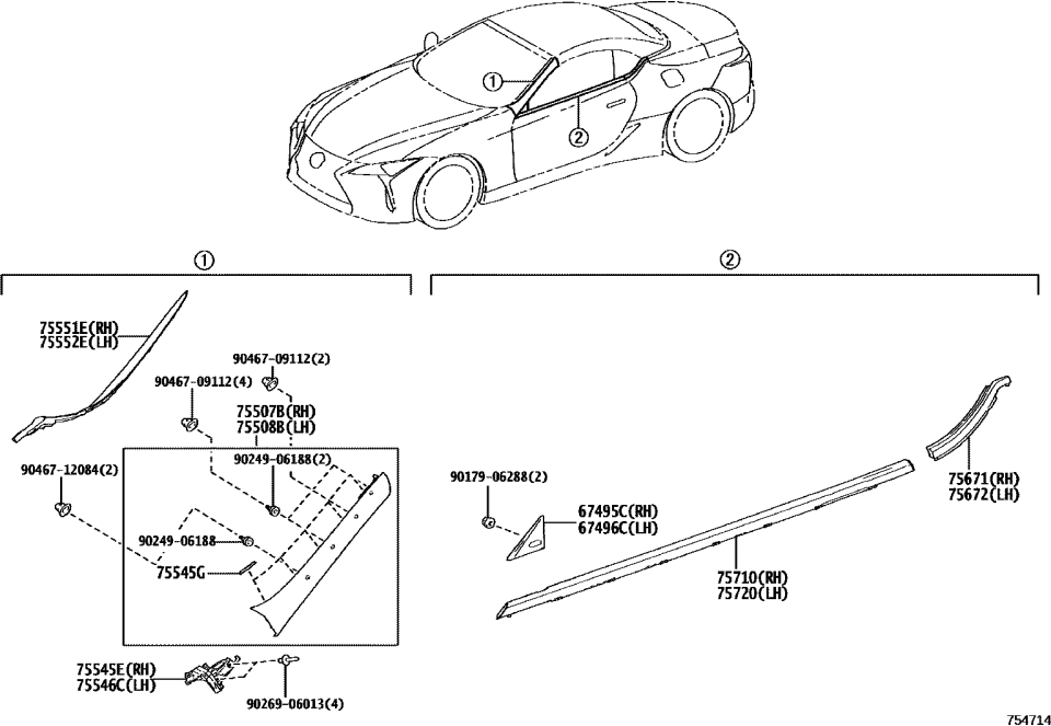 Lexus 62404-11020-A1 GARNISH SUB-ASSY, RO