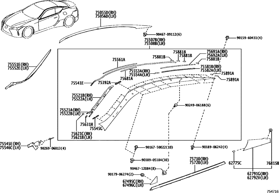 Lexus 62403-11010-J2 GARNISH SUB-ASSY, RO