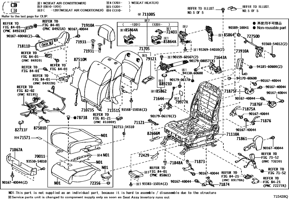 Lexus 71100-60J82-C4 Seat Assy, Front RH