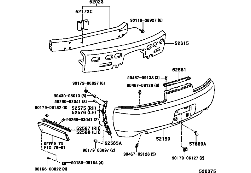 Lexus 52173-24030 Reinforcement, Rear Bumper, NO.3
