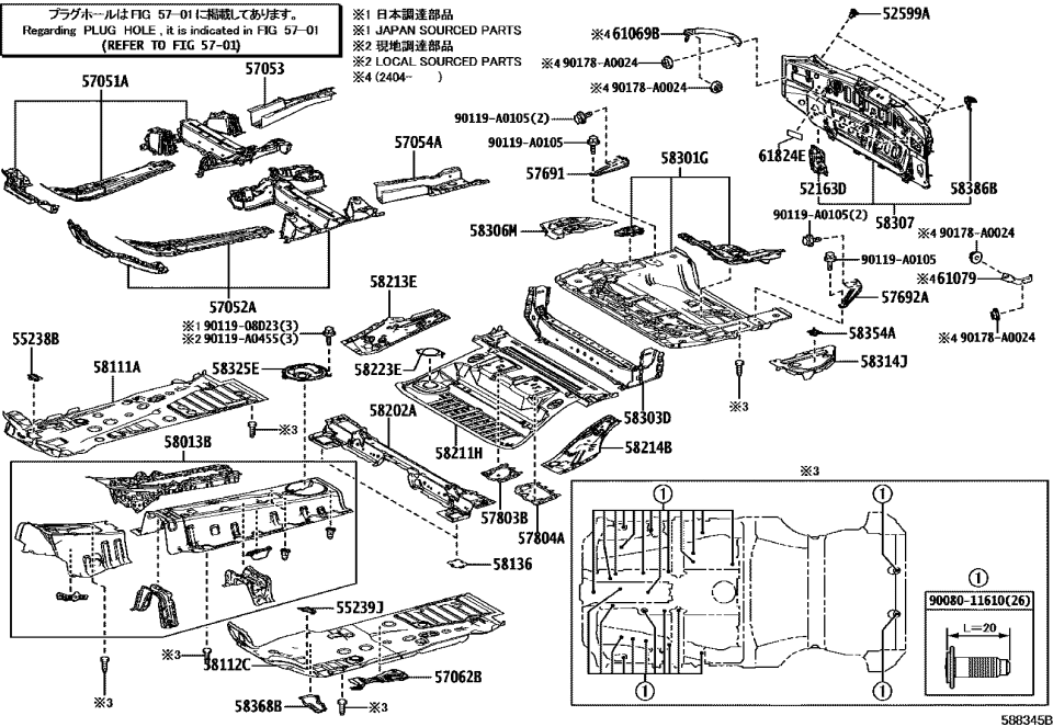 Lexus 90119-A0455 BOLT, W/WASHER