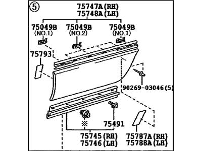 Lexus 75075-33010-B1 Moulding Sub-Assy, Rear Door, Outside RH