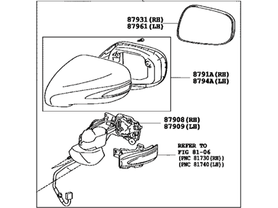 Lexus 87910-33850-J1 Mirror Assy, Outer Rear View, RH