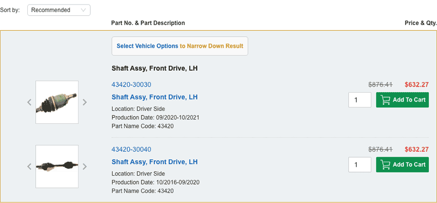 How do I locate a part from the category I've selected?